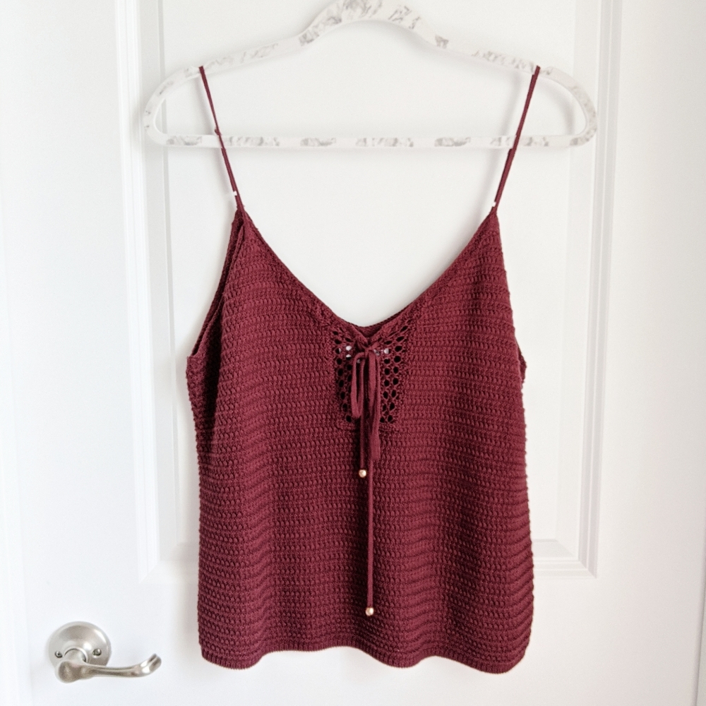 Reunited Clothing Crochet Lace-Up Tank Top Red